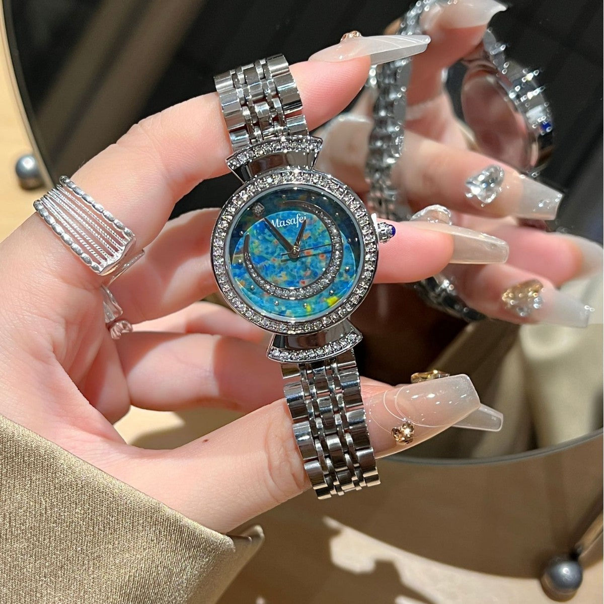 Starry Sky Fritillary Marble Women's Watch – Fashion Metal Case with Steel Strap