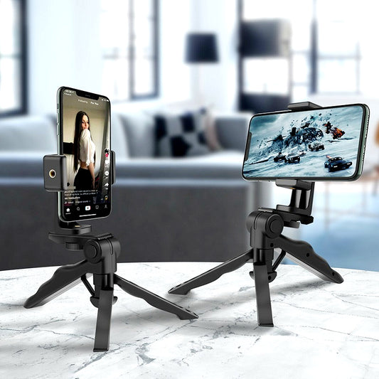 K555 Compact Mini Foldable Desktop Tripod – 360° Rotating Stand for Mobile Phones & Cameras (1/4” Screw, Anti-Slip Base)