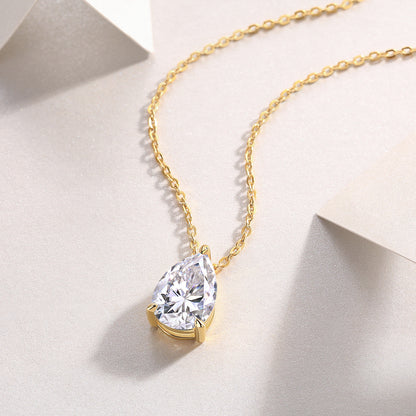 Under The Moon – Trendy Diamond Pendant Necklace Set with Pear-Shaped Moissanite, S925 Sterling Silver, Gold Plated