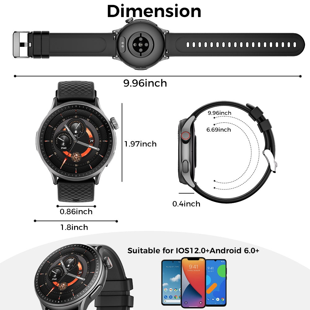 1.55-inch Disc Smart Watch – Health Tracker & Fitness Manager (Black, 2026 Edition)