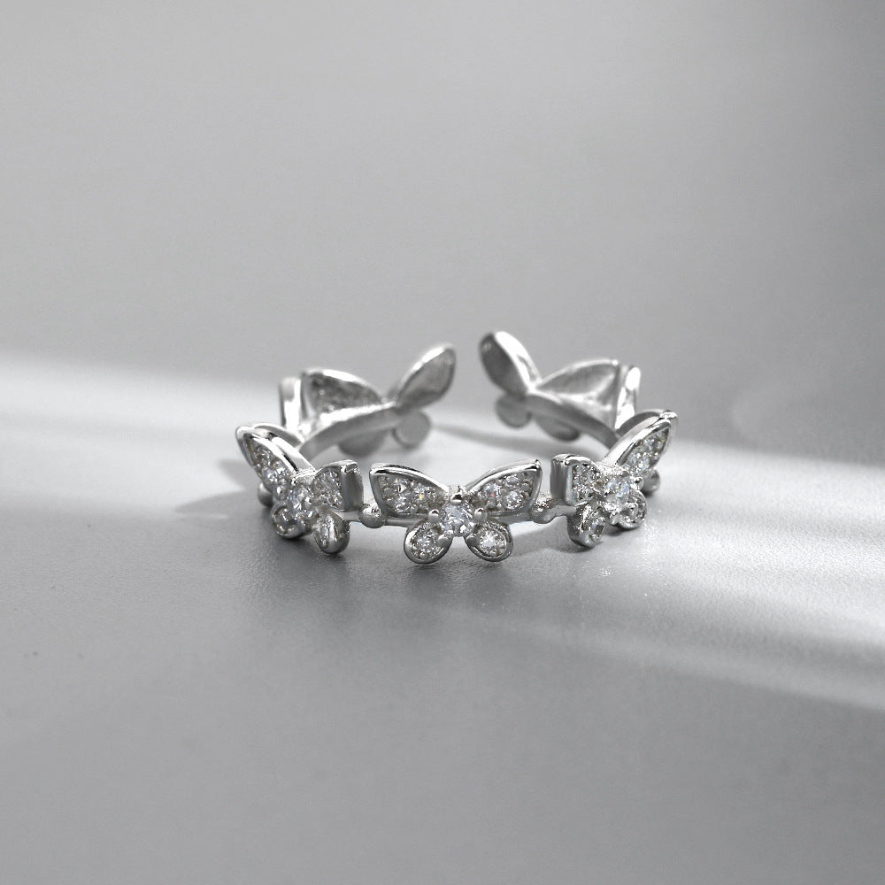 Butterfly Inlaid Adjustable Ring – Bowknot Design with Gold-Plated Artificial Gems for Women