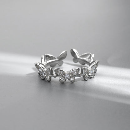 Butterfly Inlaid Adjustable Ring – Bowknot Design with Gold-Plated Artificial Gems for Women
