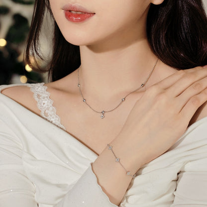 S925 Sterling Silver Necklace & Bracelet Set – Starry Design with Zircon Accents for Women