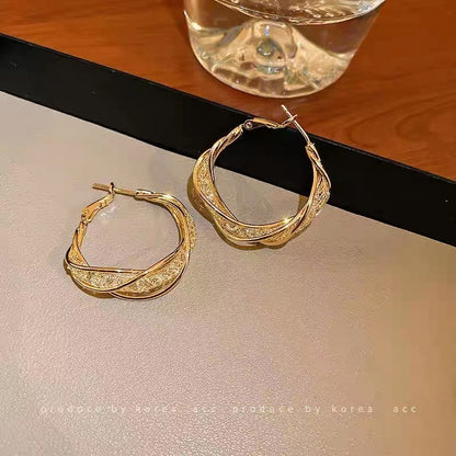 Mesh Crystal Sterling Silver Earrings – Geometric Ring Style for Women (Japan & South Korea Inspired)