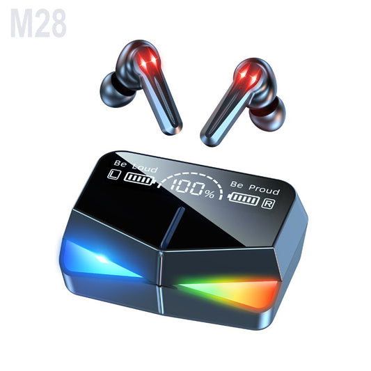 M28 Gaming TWS Earbuds – Bluetooth 5.1 | LED Battery Display | 3500mAh Power Case | CVC Noise Cancelling