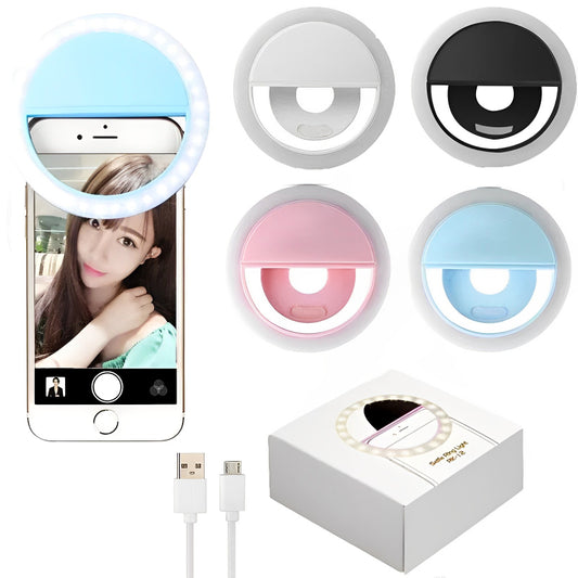 Mini Portable USB Rechargeable Selfie Ring Light – 3 Brightness Levels