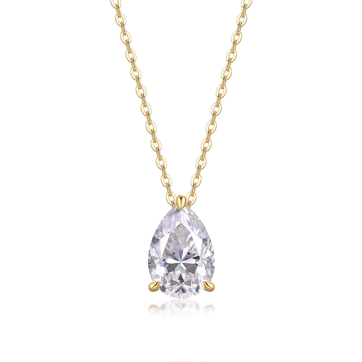 Under The Moon – Trendy Diamond Pendant Necklace Set with Pear-Shaped Moissanite, S925 Sterling Silver, Gold Plated