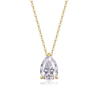 Under The Moon – Trendy Diamond Pendant Necklace Set with Pear-Shaped Moissanite, S925 Sterling Silver, Gold Plated