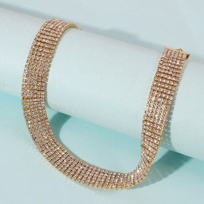 Trendy Rhinestone Geometric Necklace – European & American Style Alloy Necklace for Women