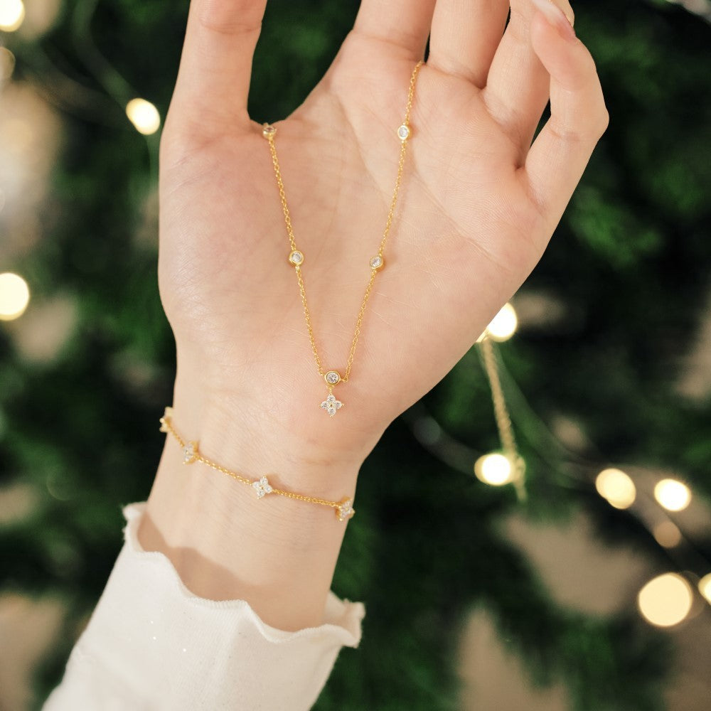 S925 Sterling Silver Necklace & Bracelet Set – Starry Design with Zircon Accents for Women