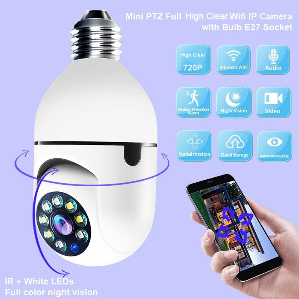 V380 Full HD 1080P Wireless LED PTZ Bulb Camera (Night Vision, Motion Detection, Two-Way Audio)