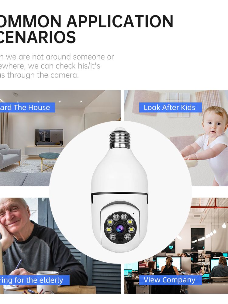 V380 Full HD 1080P Wireless LED PTZ Bulb Camera (Night Vision, Motion Detection, Two-Way Audio)