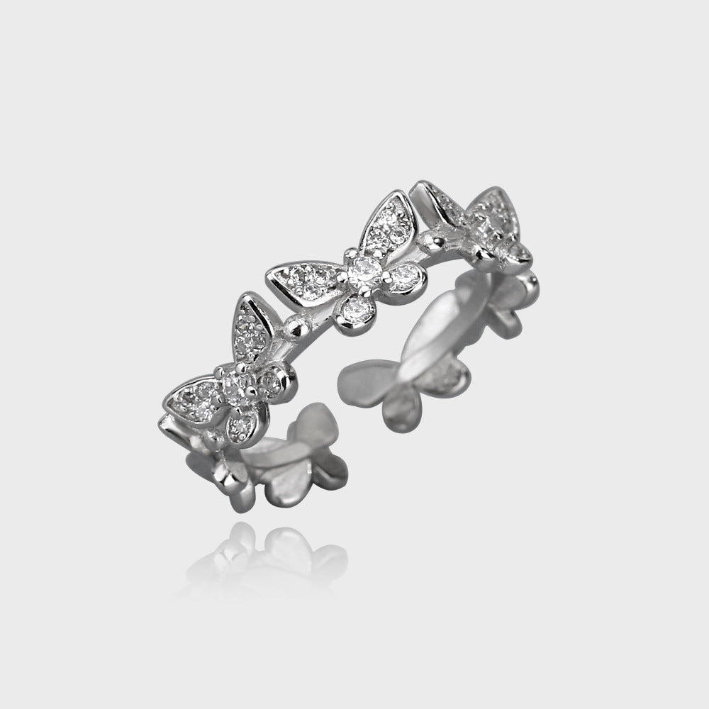 Butterfly Inlaid Adjustable Ring – Bowknot Design with Gold-Plated Artificial Gems for Women