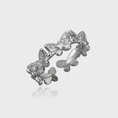 Butterfly Inlaid Adjustable Ring – Bowknot Design with Gold-Plated Artificial Gems for Women