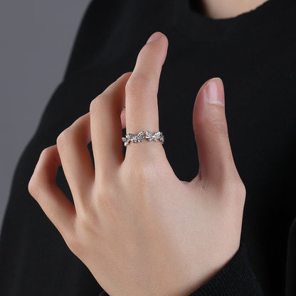 Butterfly Inlaid Adjustable Ring – Bowknot Design with Gold-Plated Artificial Gems for Women